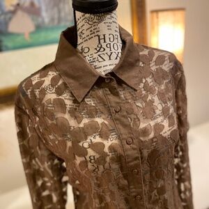 **CLEARANCE** Saint Tropez West Sheer Blouse Leaf Petal Fall Large